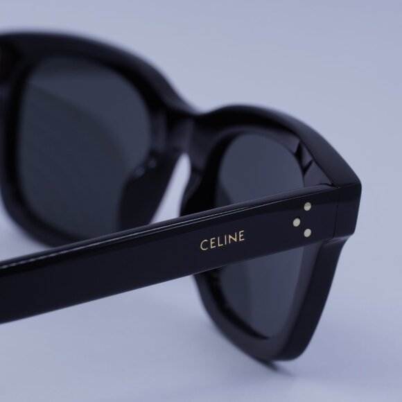 Celine CL40232I 01A Sunglasses Shiny Black Rectangle Frame, Smoke Lenses - Picture 6 of 11